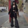 thumbnail image 4 of Y2K Gothic Black Lace Mesh Flared Pants Sexy Harajuku Aesthetic See Through Long Trousers Vintage Women Summer Pants Streetwear, 4 of 4