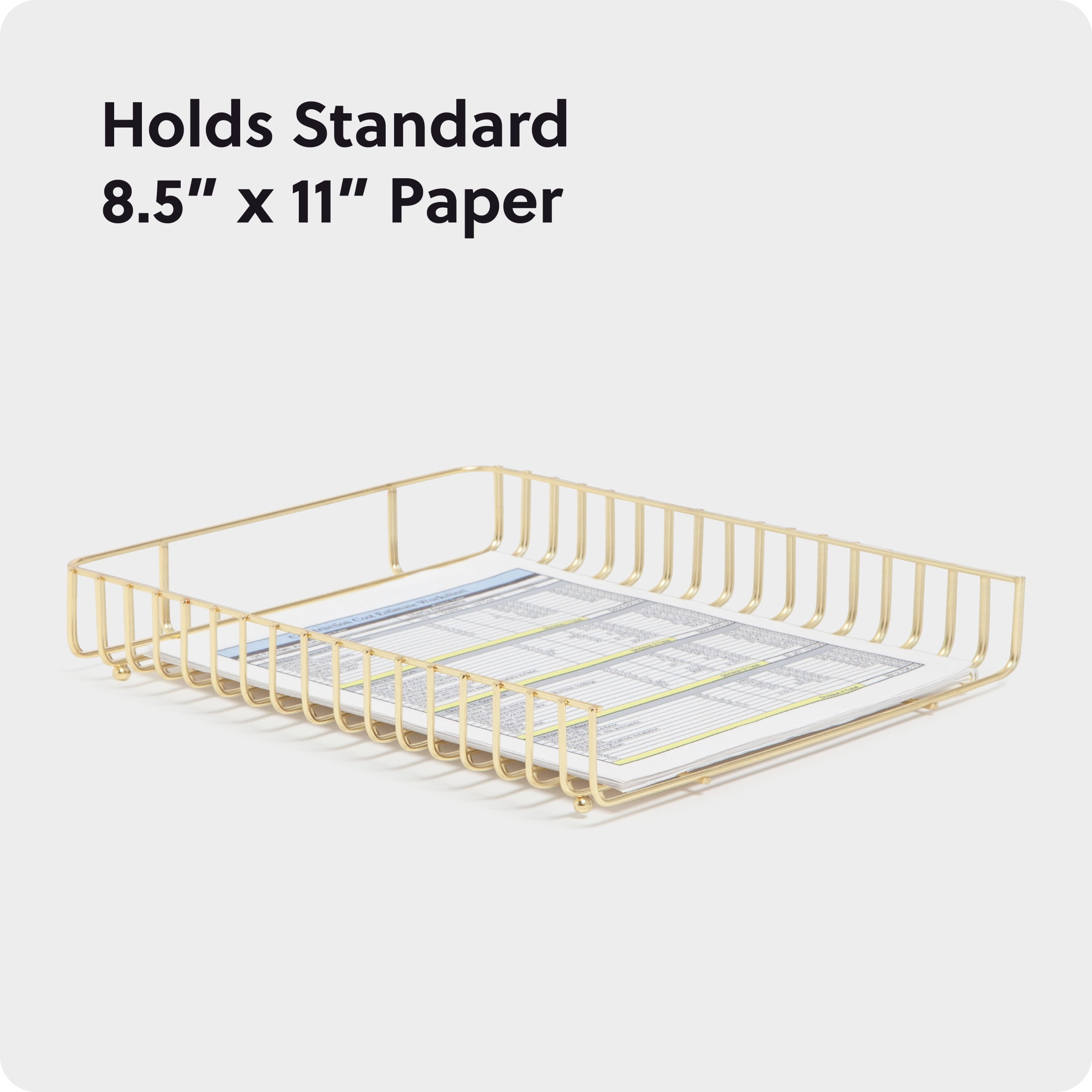 U Brands Bent Wire Paper Tray, 12.62 x 10.39 x 1.97 in., Gold