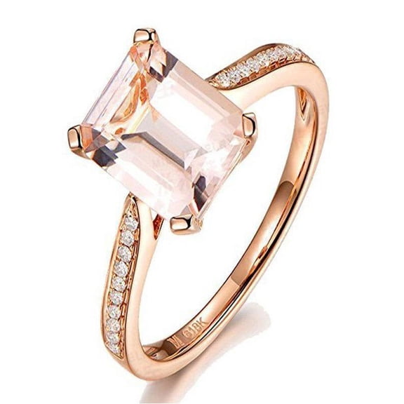 Limited Time Sale: Antique 1.25 Carat Peach Pink Morganite (emerald cut Morganite) and Diamond Engagement Ring in 10k Rose Gold