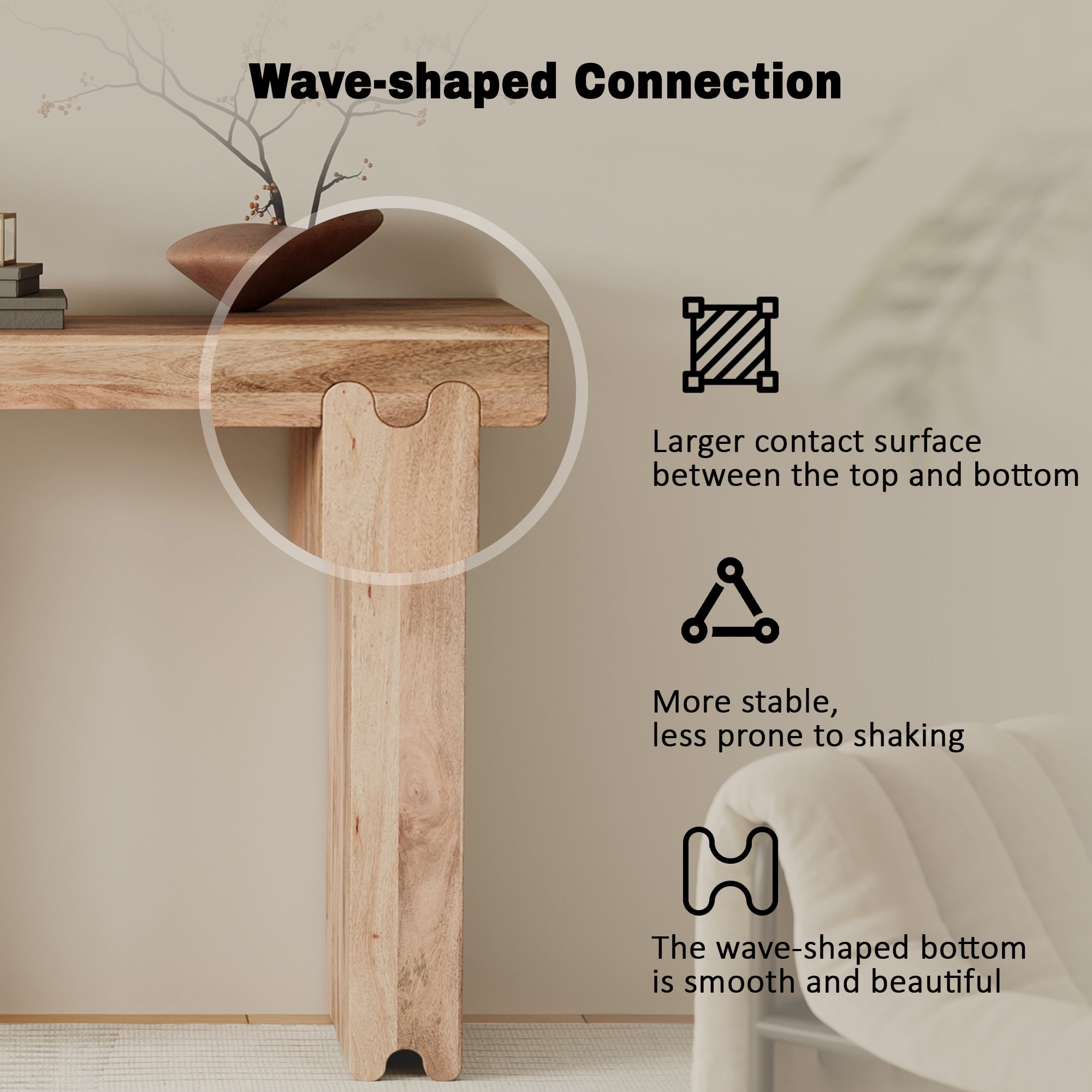 EUROCO 45" Console Table,Farmhouse Wood Entryway Table Sofa Table Behind Couch,Narrow Foyer Tables for Entrance, Hallway, Living Room,Natural