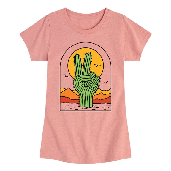 Instant Message - Cactus Peace Sign - Toddler & Youth Girls Short Sleeve Graphic T-Shirt
