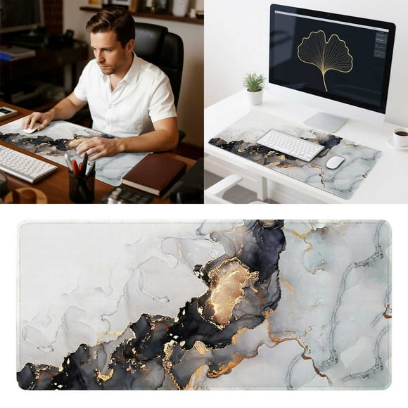 Grand Tapis de Bureau avec Imprimé Feuille pour Jeu à Domicile et Étude 400x900mm Tapis de Clavier en Caoutchouc Maison & Tapis Bord Épais Tapis de Bureau pour Ordinateur Portable Coussin de Poignet Grand Support de Bureau en U Mignon Poignet