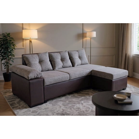 Sala esquinera Modular izquierda, derecha Isabela con baúl incluido Atlas del Descanso color Gris