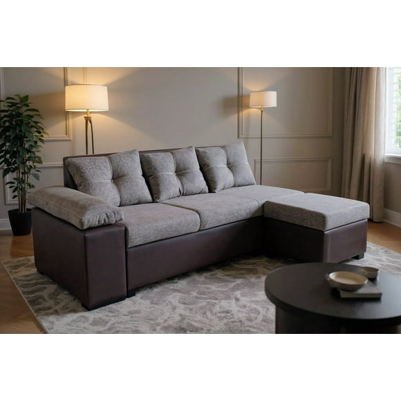 Sala esquinera Modular izquierda, derecha Isabela con baúl incluido Atlas del Descanso color Gris