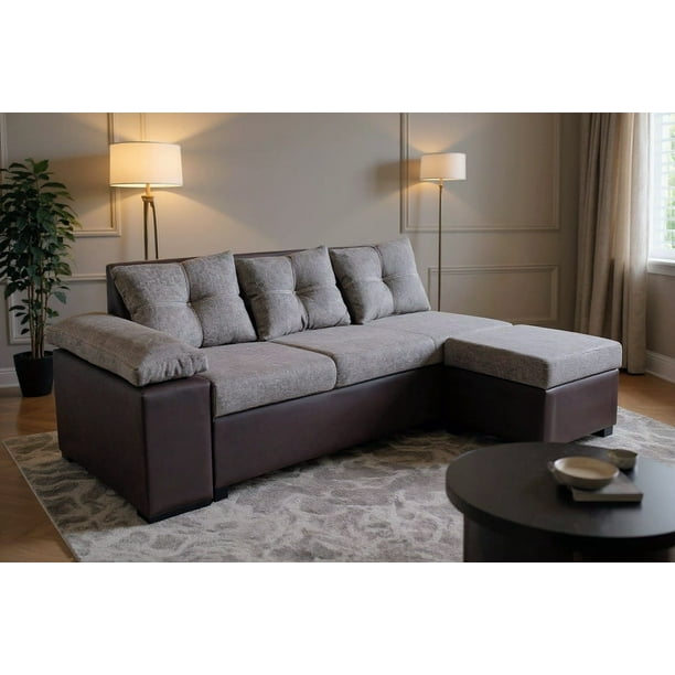Sala esquinera Modular izquierda, derecha Isabela con baúl incluido Atlas del Descanso color Gris