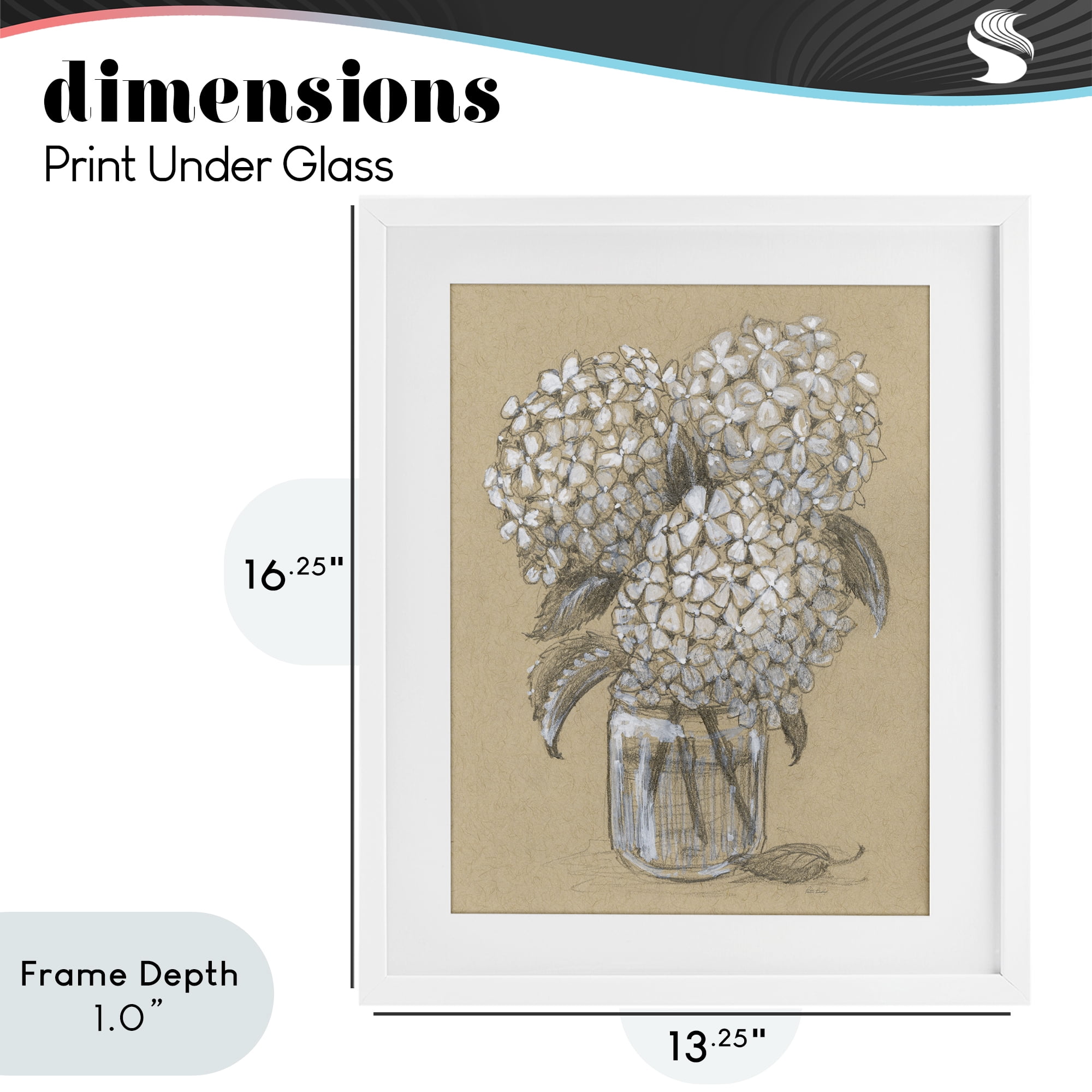 Stupell Industries Hydrangea Jar Drawing White Framed Print Under Glass, design by Patti Bishop