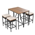 thumbnail image 5 of 5-Piece Outdoor Bar Set, Wood Bar Height Table and 4 Stools with Cushions, PE Wicker Dining Table with Foldable Tabletop, High-Dining Bistro Set for Patio, Backyard, 5 of 7
