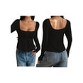 thumbnail image 3 of Women'S Babydoll Tops Long Sleeve Henley Shirts Cute Square Neck Coque-Tte Peplum Top Black L, 3 of 7