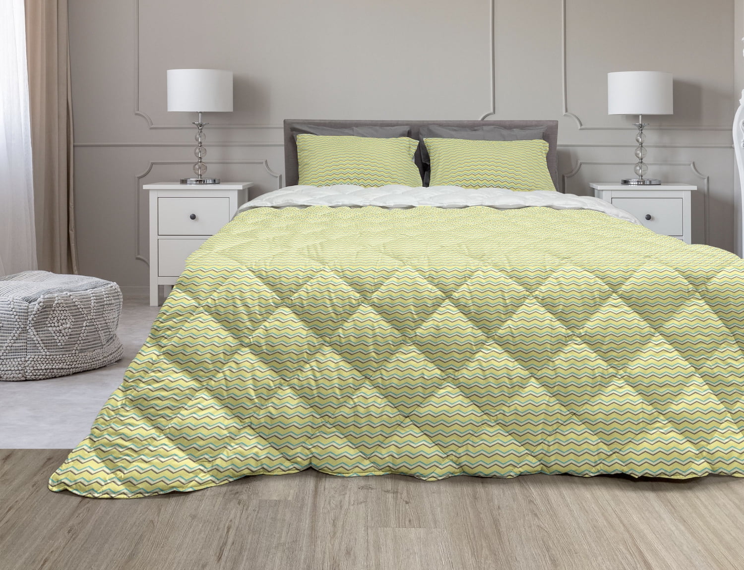 Gray Grey Yellow Chevron Zig Zag 3 pc Comforter Set Twin XL Full Queen King Bed 