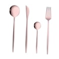 thumbnail image 1 of Juego de 4 cubiertos de acero inoxidable pulido portátil, incluye cuchillos, tenedores y cucharas para el hogar, reuniones familiares y cenas. Oro rosa, 1 of 9