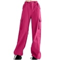thumbnail image 2 of Jienlioq Summer Savings Clearance Deals Wome Button Pocket Drawstring Solid Color High Waisted Wide Legs Overalls Full Length Pants, 2 of 6