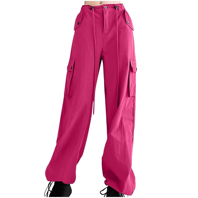 Diufon Cargo Pants for Women Solid Color Lounge Pants Waist Drawstring Button Trousers with Pockets