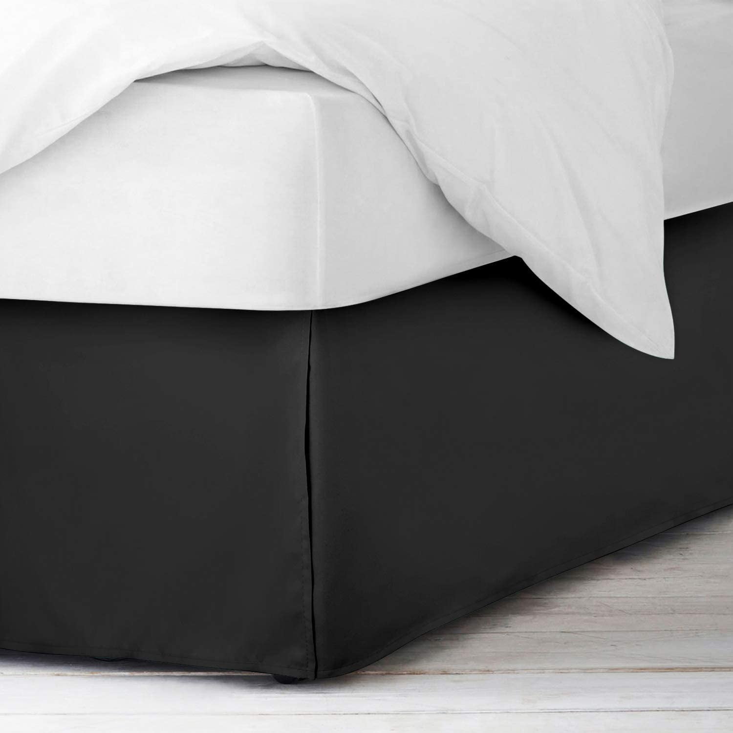 Soft & Durable 600-Thread Count PIMA Cotton Bed Skirt, Pleated, 20" Drop – 1-PC Long King (72" x 104") Size, Dust Ruffle/Bed Skirt, Long King, Solid Black