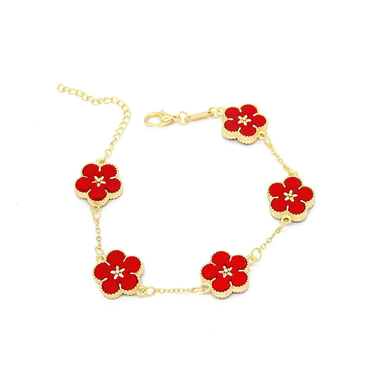 ✪ Five Leaf Flower Decor Chain Bracelet Plum Blossom Double Sided Charm  Bracelets 