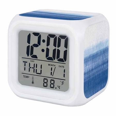Alarm Clocks Blue White Digital Clock 7 Color LED Night Light Silent Non-Ticking Battery Operated Ombre Abstract Cube Clocks Decorative for Bedroom Bedside Living Room Office School Decor