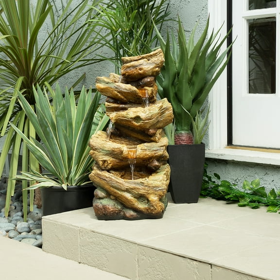 Alpine Corporation 24 inch Indoor and Outdoor 4-Tier Tree Trunk Log Fountain