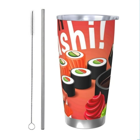 

Cauagu Sushi Pattern 20oz Tumbler Stainless Steel Vacuum Insulated Tumbler with Lid Insulated Coffee Mug Thermal Cup with Splash Proof Sliding Lid-Straw Two-piece Set
