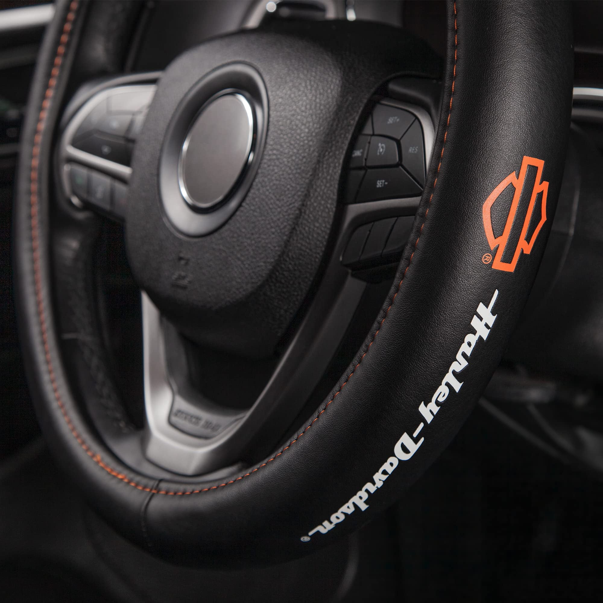 Harley-Davidson Bar & Shield Genuine Leather Steering Wheel Cover - Black, Harley Davidson