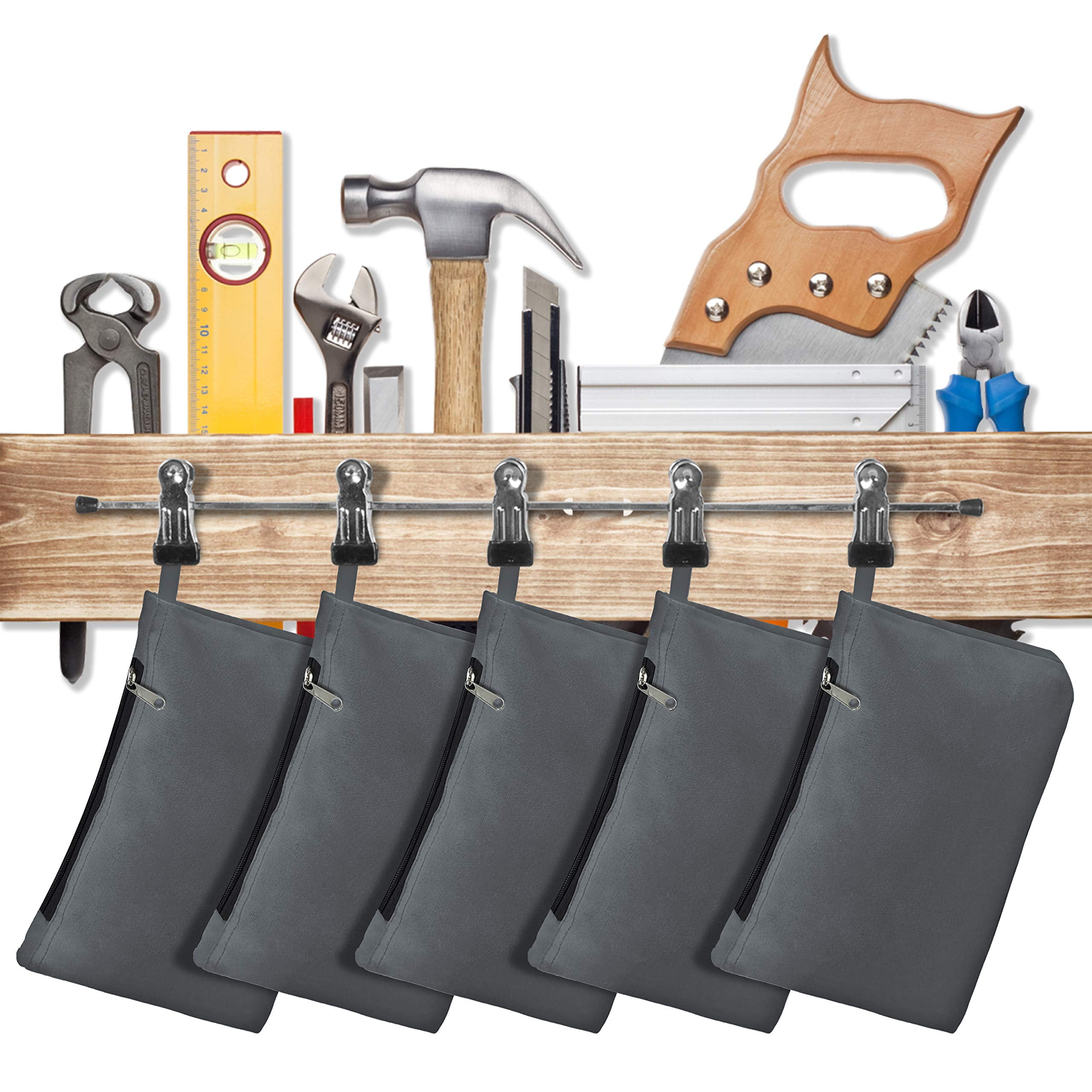 COVERS&ALL Tool Bag, 12 Oz Heavy Duty Waterproof Pouch with Sturdy Zipper, Utility Multipurpose for Tools Storage Makeup (Pack of 5, Grey)