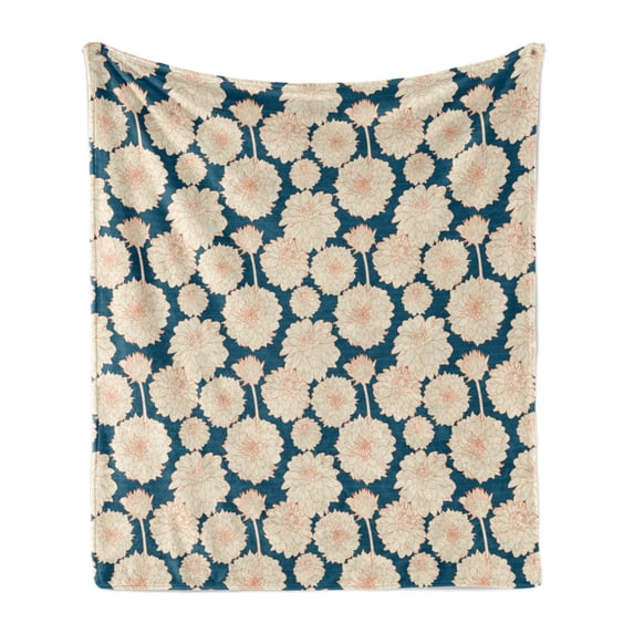 Aster Soft Flannel Fleece Throw Blanket, Romantic Flowers Summer Fashion Petals Shabby Ornamental Japanese Style, Cozy Plush for Indoor and Outdoor Use, 60" x 80", Cream Dark Teal Rust, by Ambesonne
