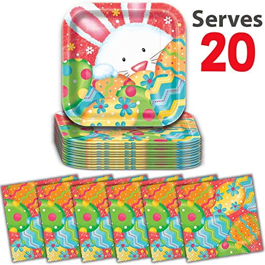 20Pack Easter Themed Beverage Napkins + Dessert Plates Disposable