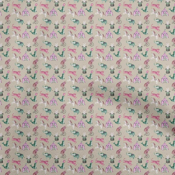 oneOone Cotton Jersey Beige Fabric Circus Diy Clothing Quilting Fabric Print Fabric By Yard 58 Inch Wide