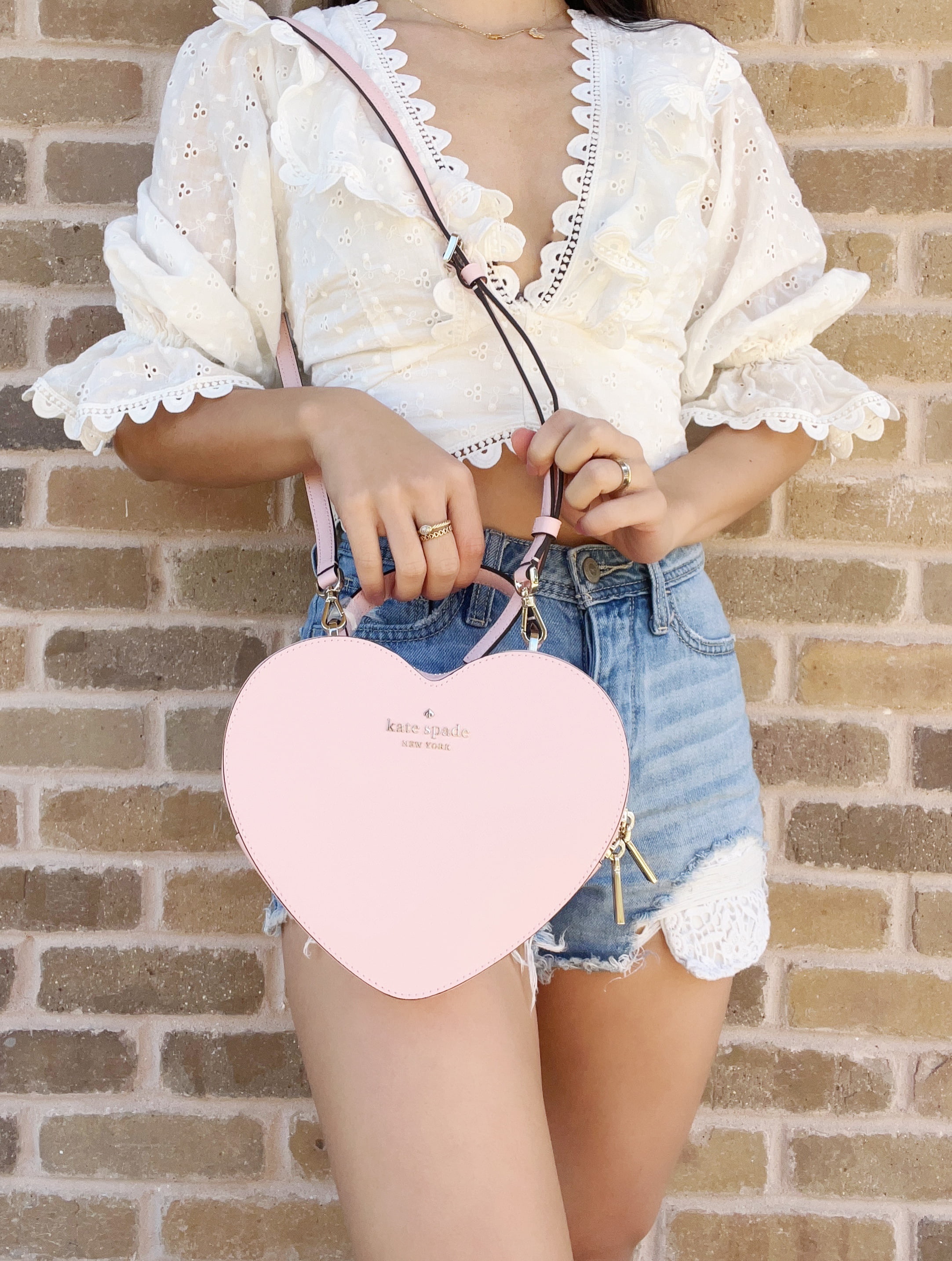 Kate Spade Love Shack Heart Crossbody Novelty Bag Saffiano Leather Chalk  Pink 