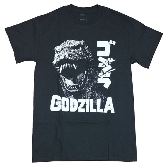 Godzilla Mens T-Shirt - Roaring Face Over Name Next To Kanji (Small)