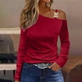 thumbnail image 2 of Spring Savings Clearance Lindreshi Long Sleeve Shirts for Women Clearance Women's Fashion Casual One Shoulder Drop Shoulder Long Sleeve Pullover Long Sleeve Top, 2 of 6