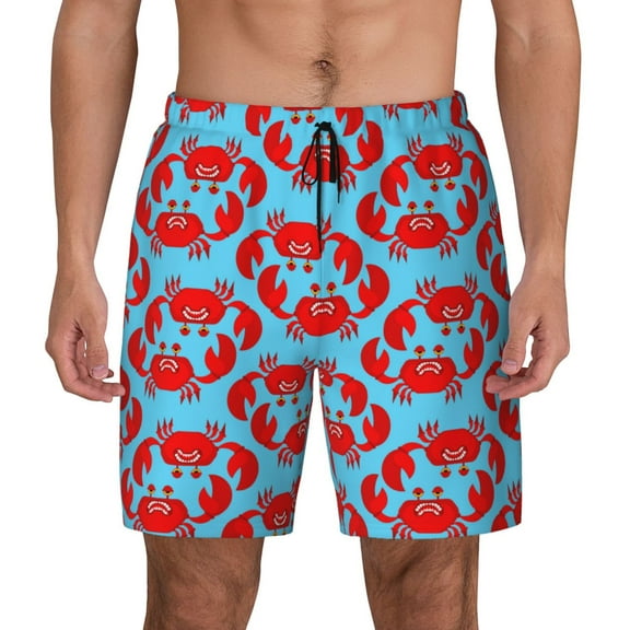 Kdxio Cartoon Crabs Print Men's Swim Trunks with Compression Liner 7 Inch Inseam Quick Dry Swim Shorts