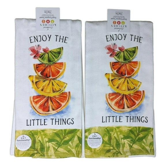 Set of 2 ENJOY THE LITTLE THINGS Zesty Citrus Kitchen Towels by Kay Dee Designs