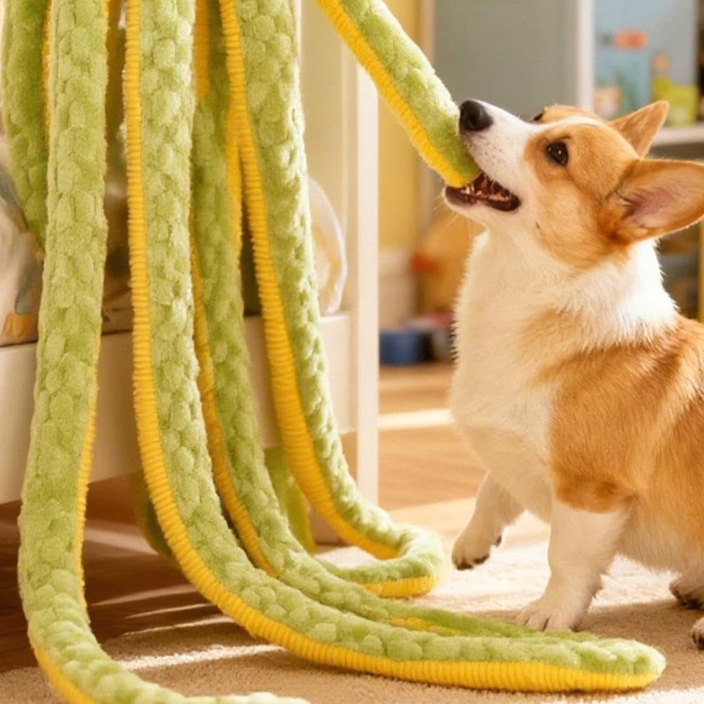 40 Inch Interactive Rope and Plush Squeaky Dog Toy, Long Tough Chew Toy for Aggressive Chewers, Durable Training and Fetch Toy for Small Medium Large Dogs, Teeth Cleaning and Boredom Relief, HAODEJW