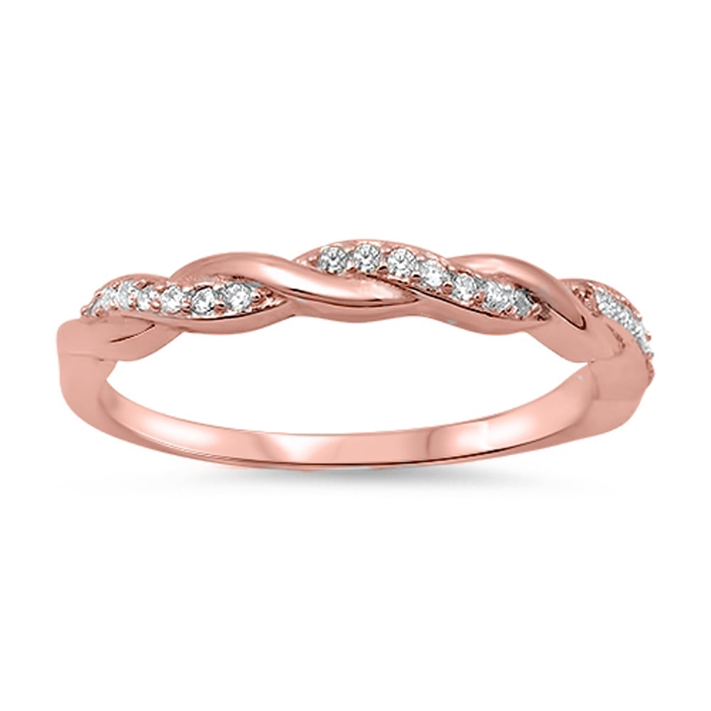 CHOOSE YOUR COLOR Rose Gold-Tone Promise Twist Knot .925 Sterling Silver White CZ Female Size 7