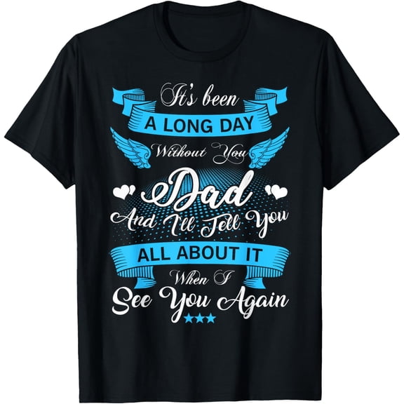 Remembrance of Dad Memory of My Father in Heaven Angel Wings T-Shirt Casual Short Sleeve Shirt