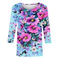 thumbnail image 5 of JTZGDY Boho Floral Tops for Women Plus Size Trendy Fall 3/4 Length Sleeve Crewneck Printed T-Shirts Loose Lightweight Dressy Casual Graphic Tunic Blouse, 5 of 6