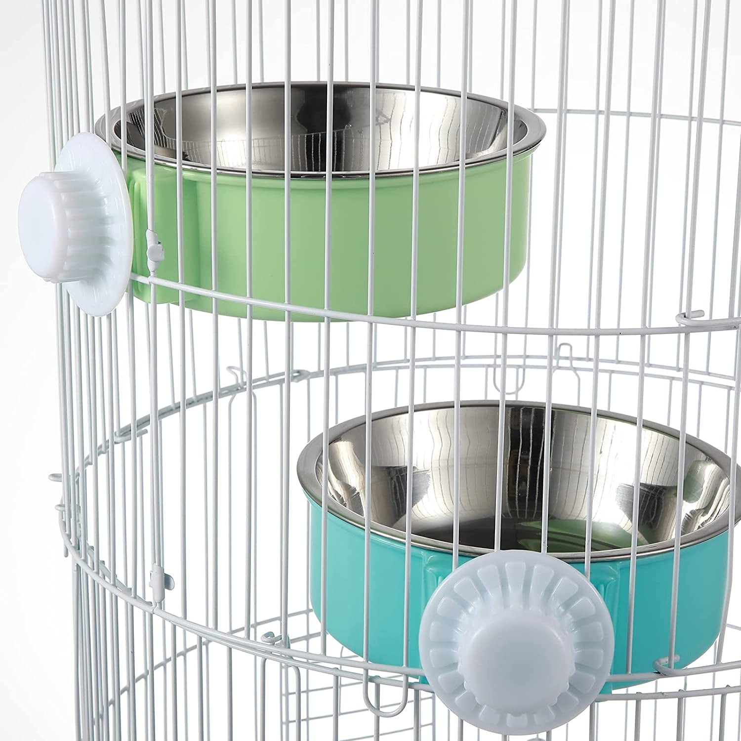 12-Pack Stainless Steel Hanging Crate Bowls - Removable Kennel Food Water Cups for Puppy Dog Cat Bird Ferret Rabbit Guinea Pig