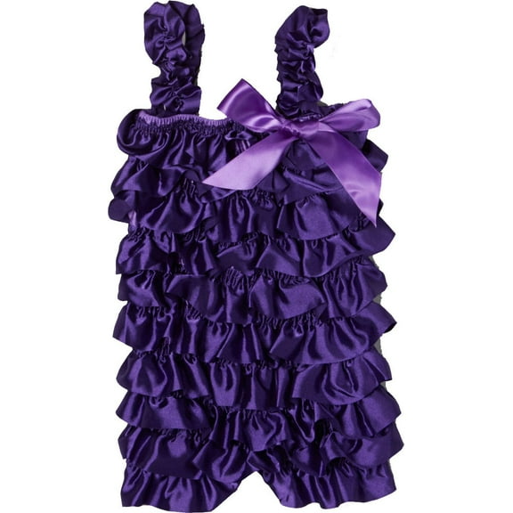 Wenchoice Girl's Dark Purple Satin Ruffle Romper - S(6M-12M)