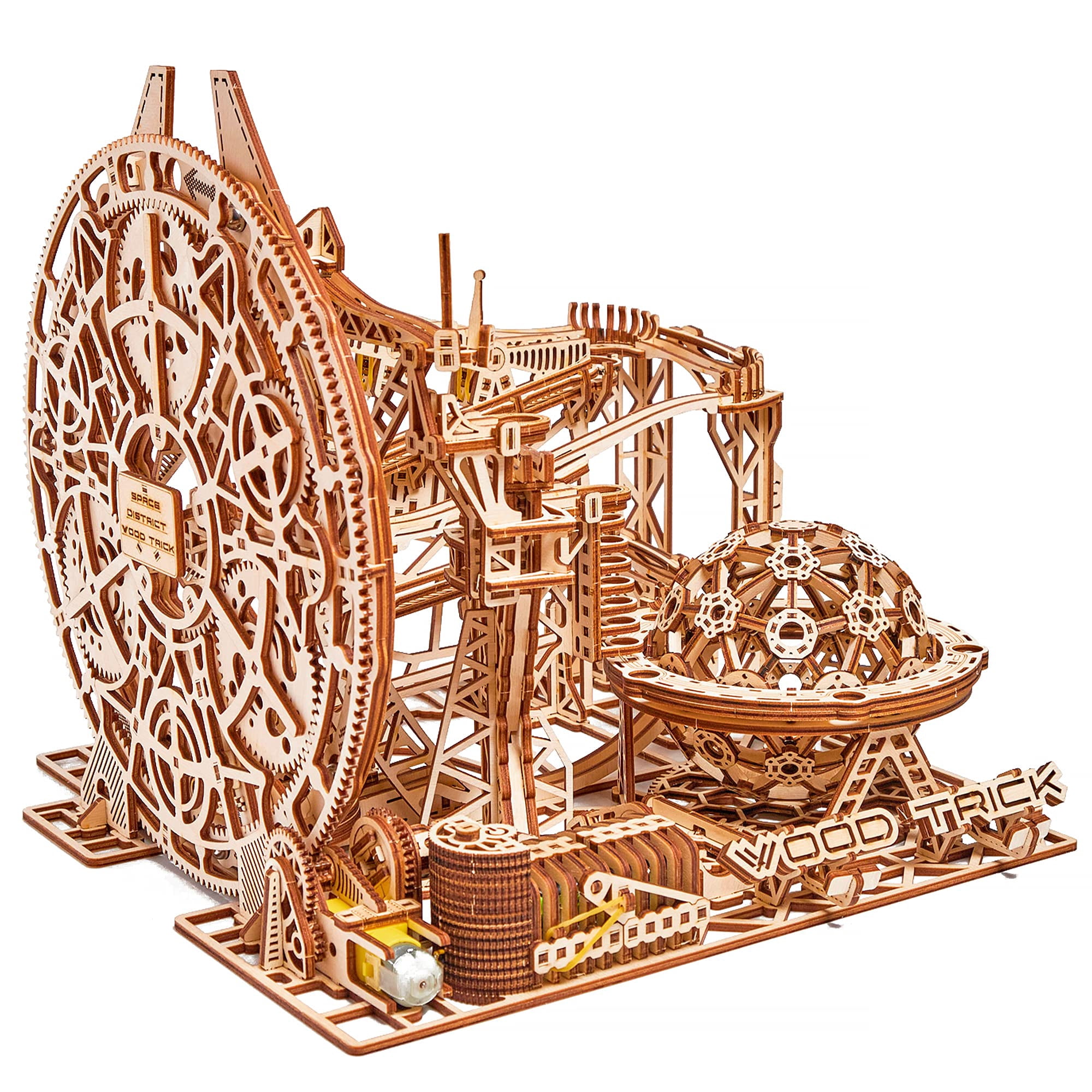 Wood Trick Wooden Marble Run 3D Wooden Puzzles for Adults to Build - 15x14 in - Electric Driven - Roller Coaster Wooden Model Kits for Adults to Build