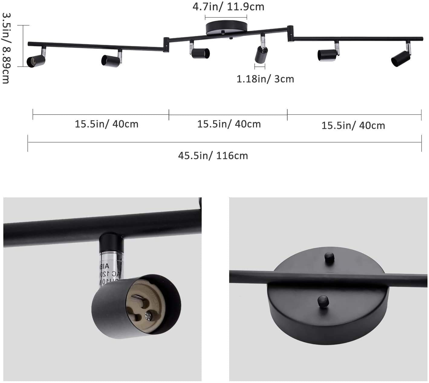 Laboreducer 45.5-Inch 6-Light Black Gimbal Head Track Lighting Set, Corded Electric