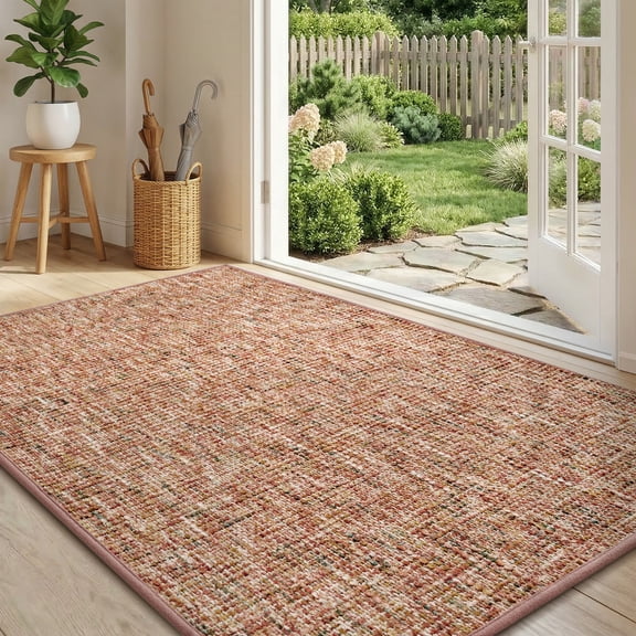 SIXHOME Door Mats for Inside 24"x35" Non Slip Rubber Welcome Mat for Inside Low-Profile Dirt Trapper Indoor Door Mats for Entryway Soft Absorbent Washable Entry Rug Floor Mats Doormat Red