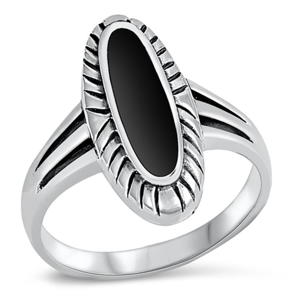 Women's Fashion Black Onyx Simple Ring New .925 Sterling Silver Band Sizes 4-10 