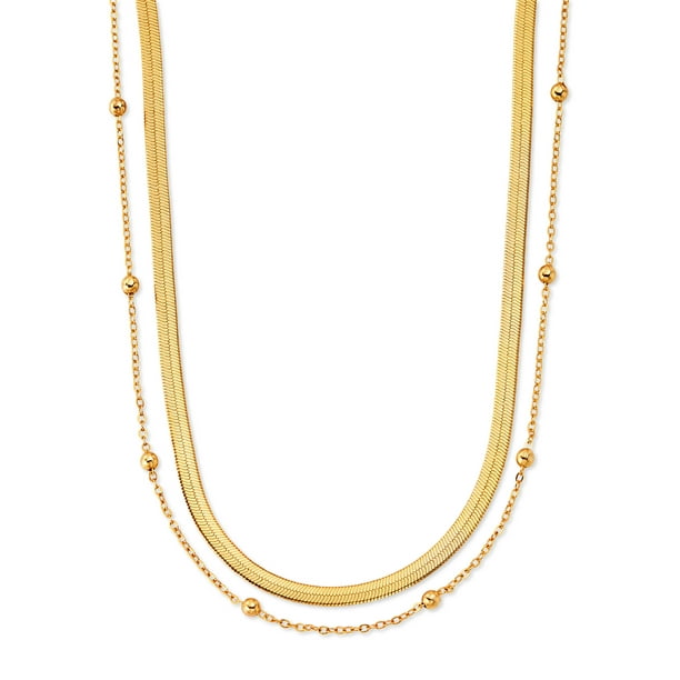 Scoop Scoop Brass Yellow GoldPlated Double Layered Necklace, 15" + 3