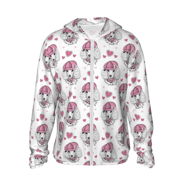 Balery Motif Chien Caniche Mignon UPF 50+ Veste à Capuche Protection Solaire Légère à Manches Longues pour Femmes Hommes avec Poche Randonnée Extérieur-Moyen