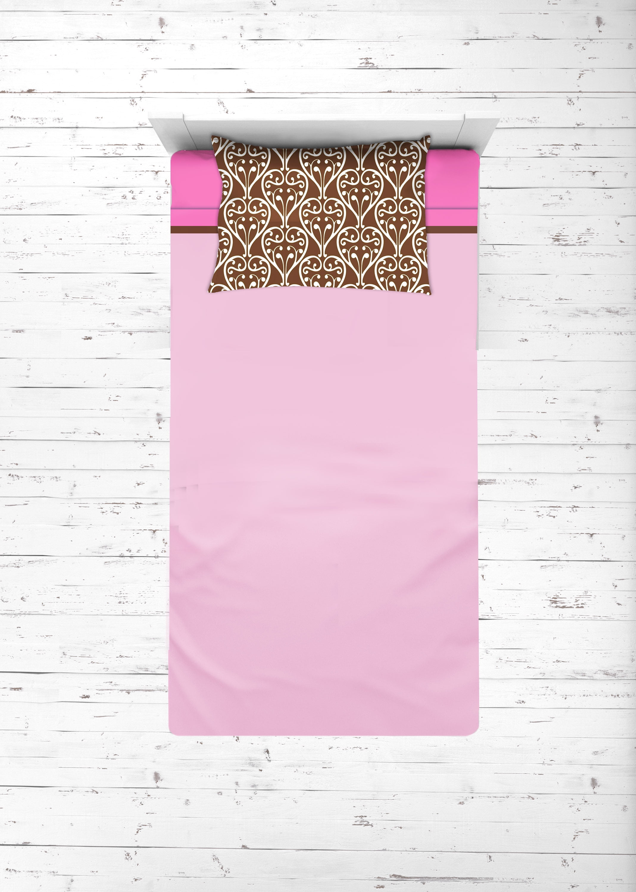 Bacati - Damask 4-Piece Toddler Bedding set 100% Cotton percale, Pink/Chocolate