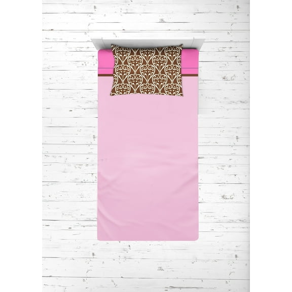 Bacati - Damask 3-Piece 100% Cotton Percale Toddler Sheet Set, Pink/Chocolate