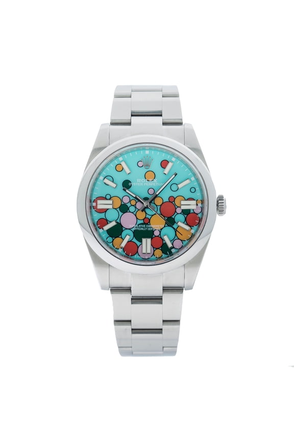 Pre-Owned Rolex Oyster Perpetual 41MM 124300 Turquoise Celebration Dial Smooth Bezel Stainless Steel Oyster Bracelet