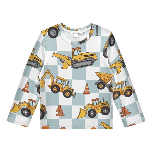 Excavator Pattern Boys' Rash Guard Shirts UPF 50 Plus Sun Protection Short Sleeve Swim Tees 3T