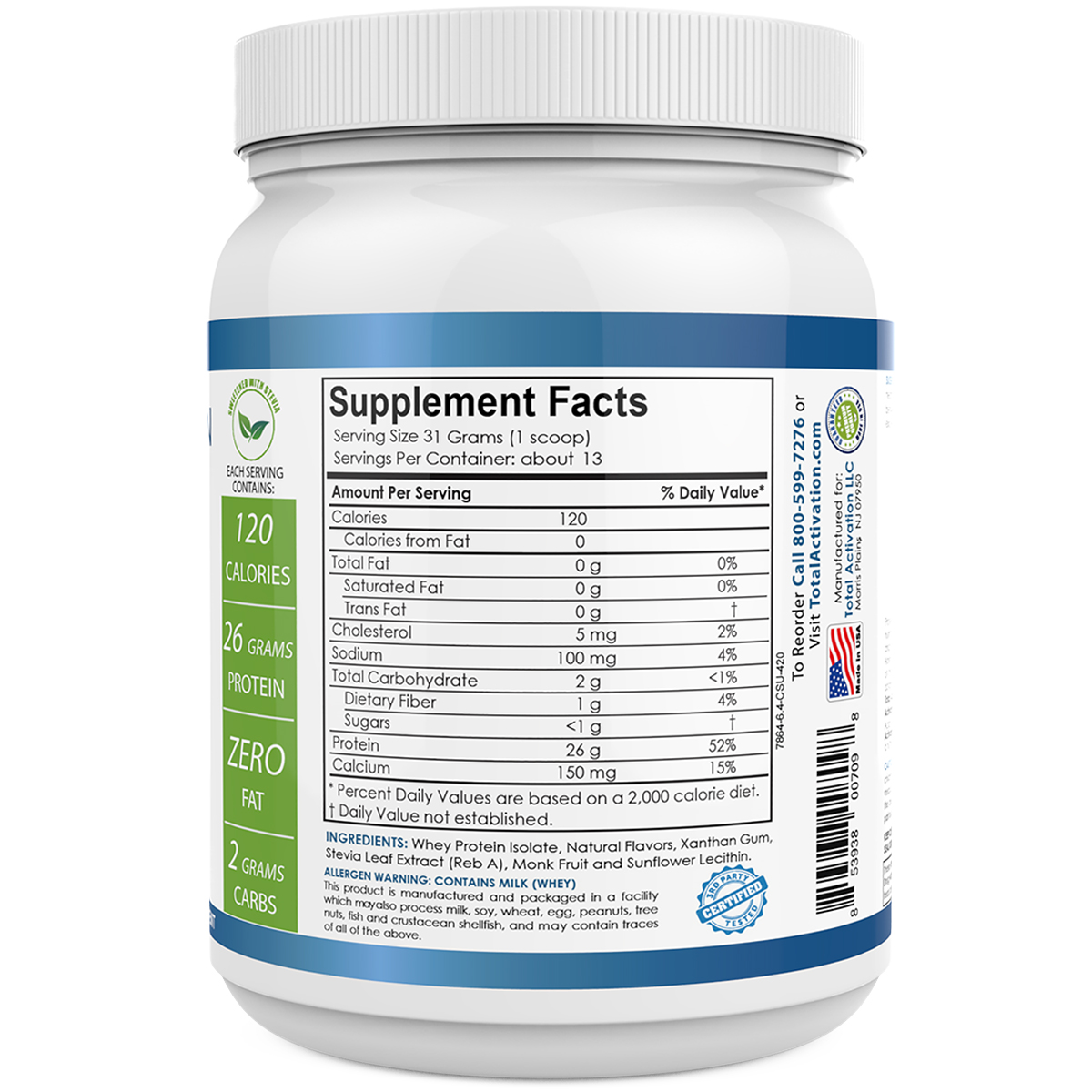 Total Activation Whey Protein Isolate Vanilla 26g Protein 14 82 Oz Walmart Com Walmart Com