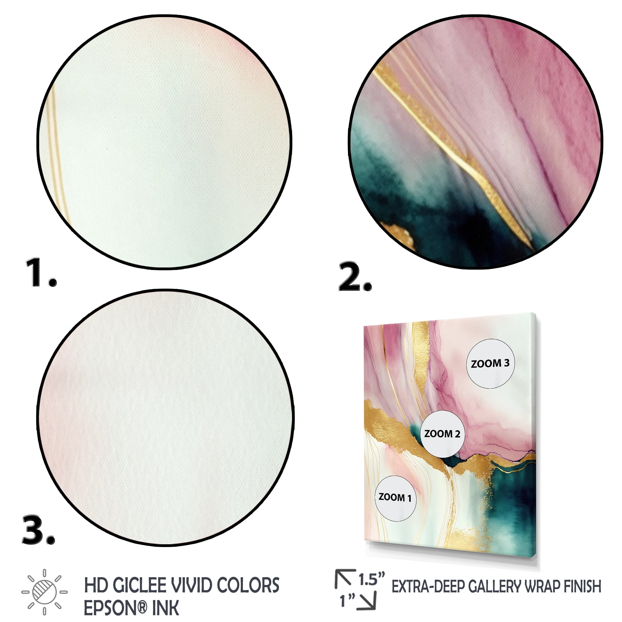 Designart Abstract Geode Pink And Green Marble I Canvas Wall Art