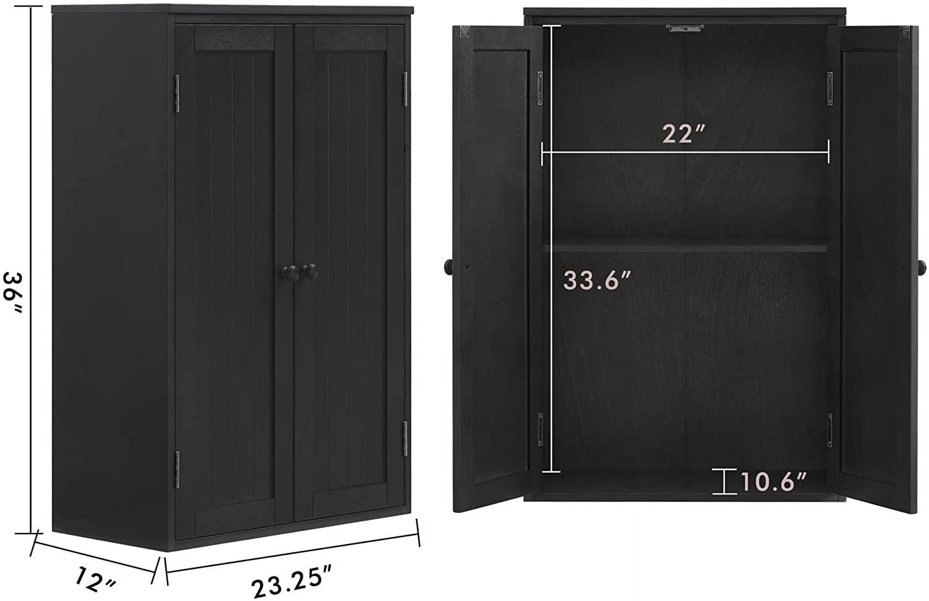 Bathroom Storage Cabinet, Wooden Free Standing Bathroom Floor Cabinet with Double Doors and Adjustable Shelf, Bathroom Storage Organizer for Kitchen Entryway Bedroom Living Room, Black